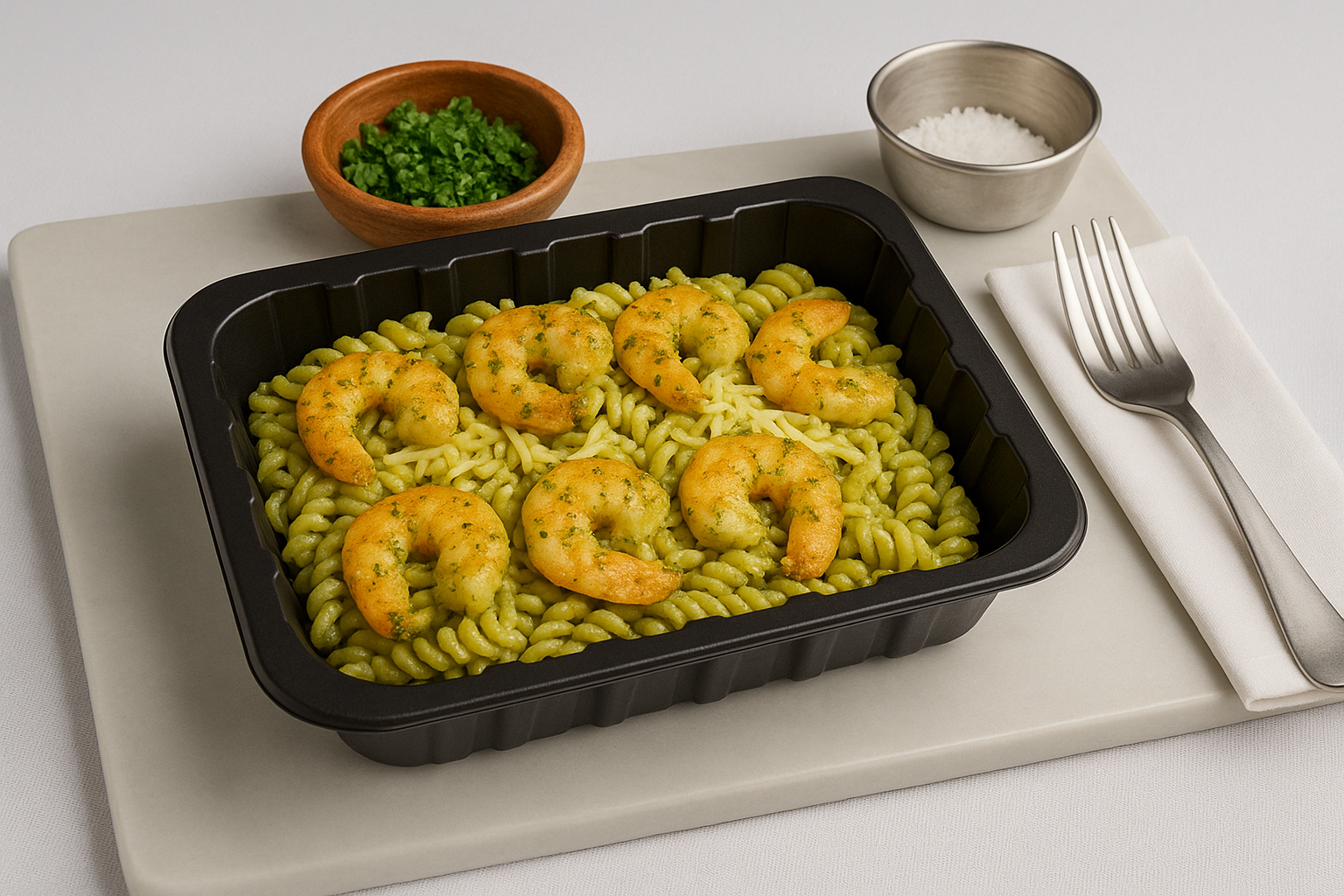 Pasta al Pesto con Camarones