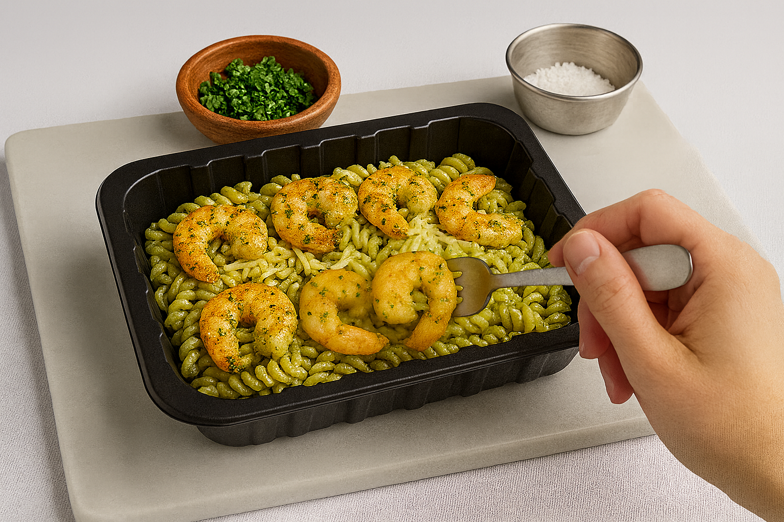 Pasta al Pesto con Camarones