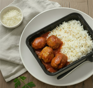 Albóndigas con Salsa de Tomate y Arroz Árabe
