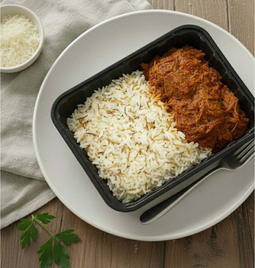 Desmechada Pomodoro con Arroz Árabe