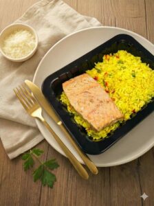 Salmón con Arroz Primavera al Curry