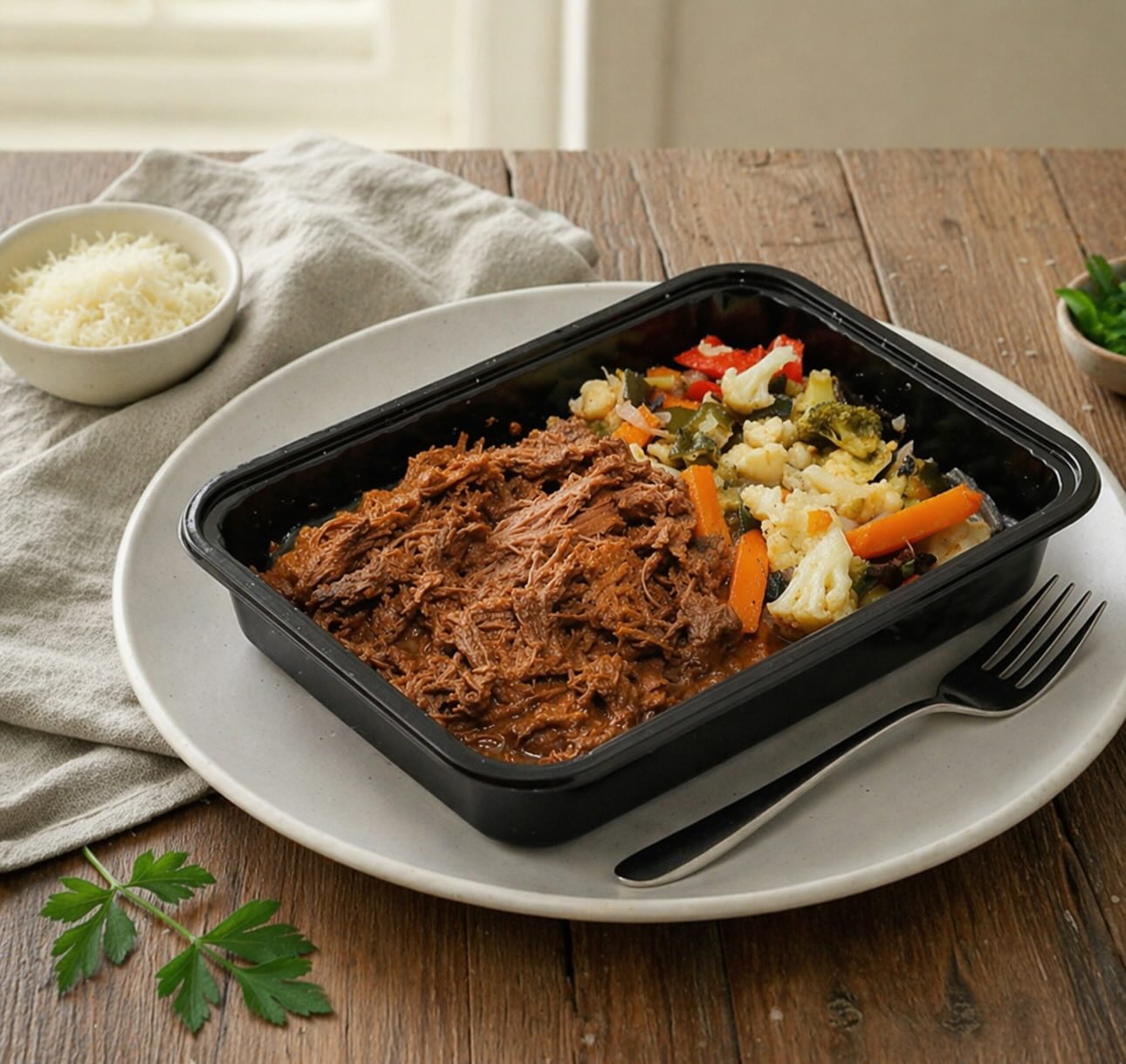 Desmechada  con Verduras Salteadas