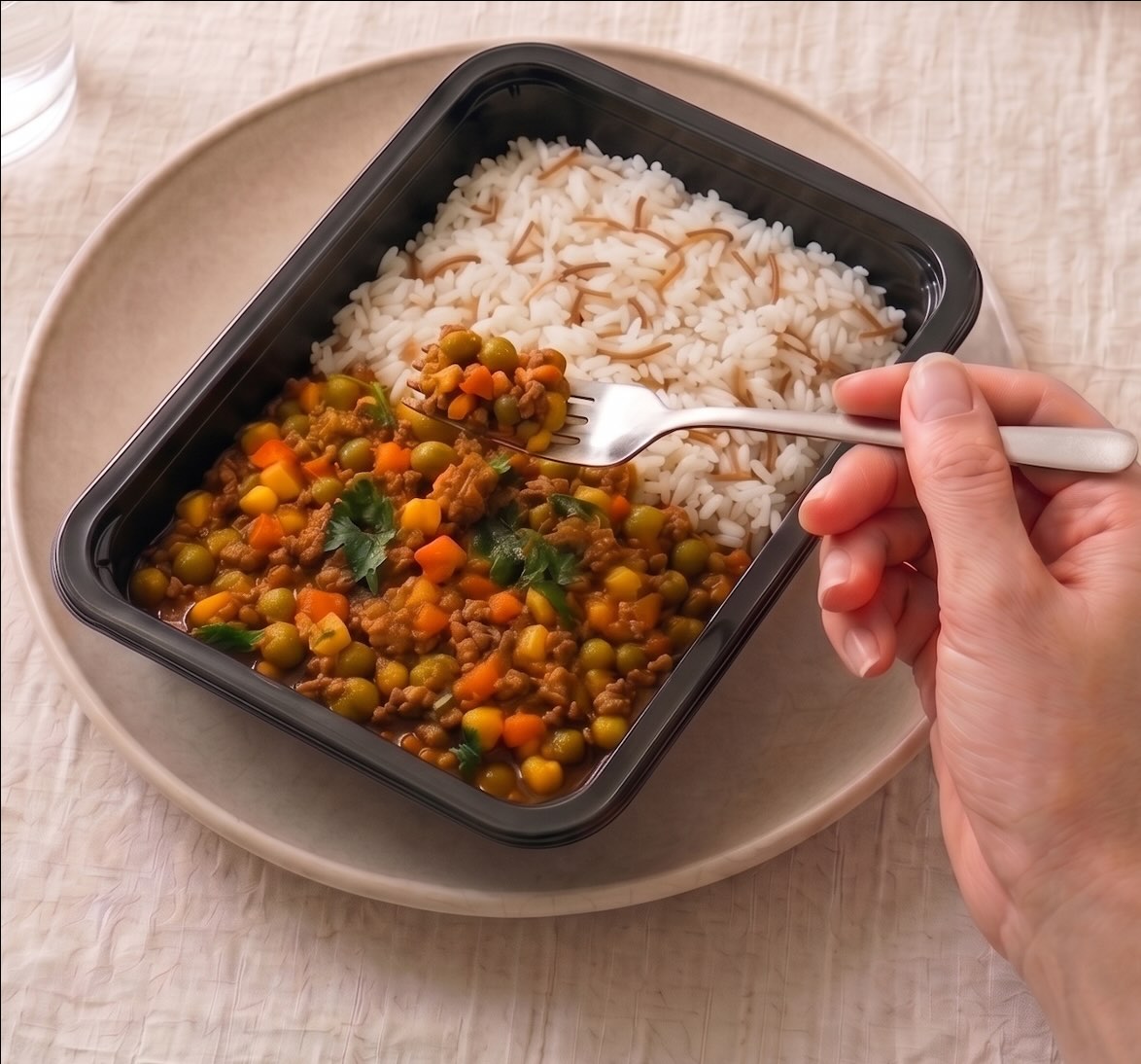 Primavera de verduras atomatada con carne y arroz árabe